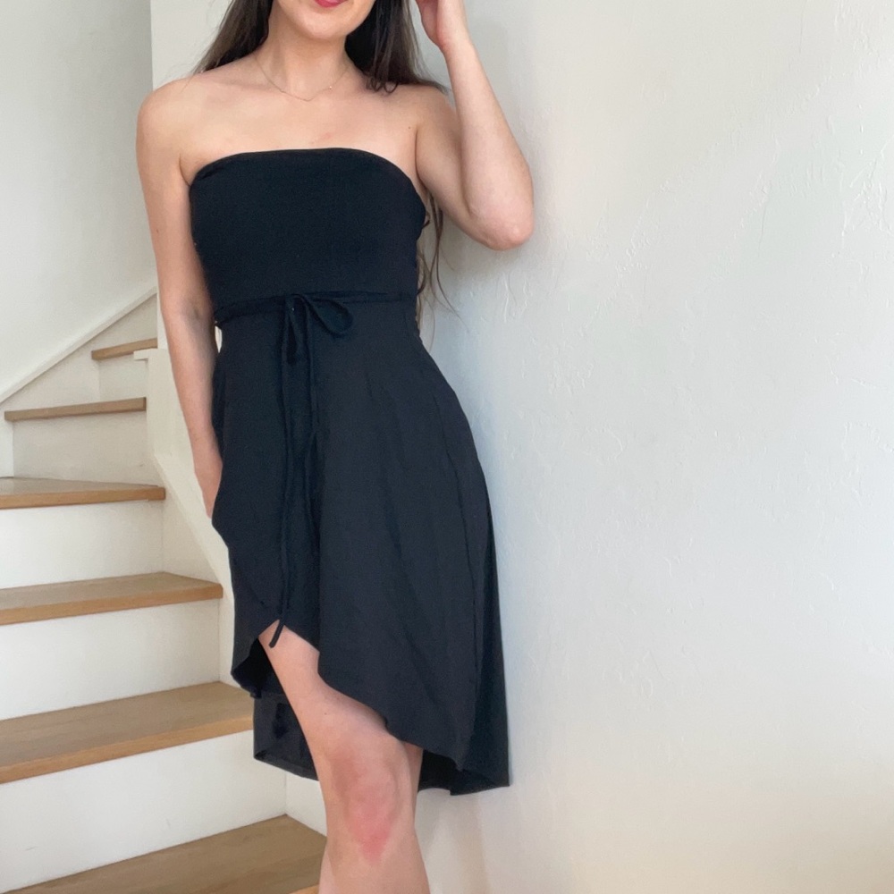 Susana Monaco Black Strapless Tie Waist Wrap Tube Beach Side Slit Dress Size XS